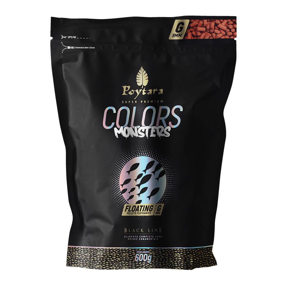 Ração Poytara Para Peixes Monsters Colors Floating G Black Line 600g