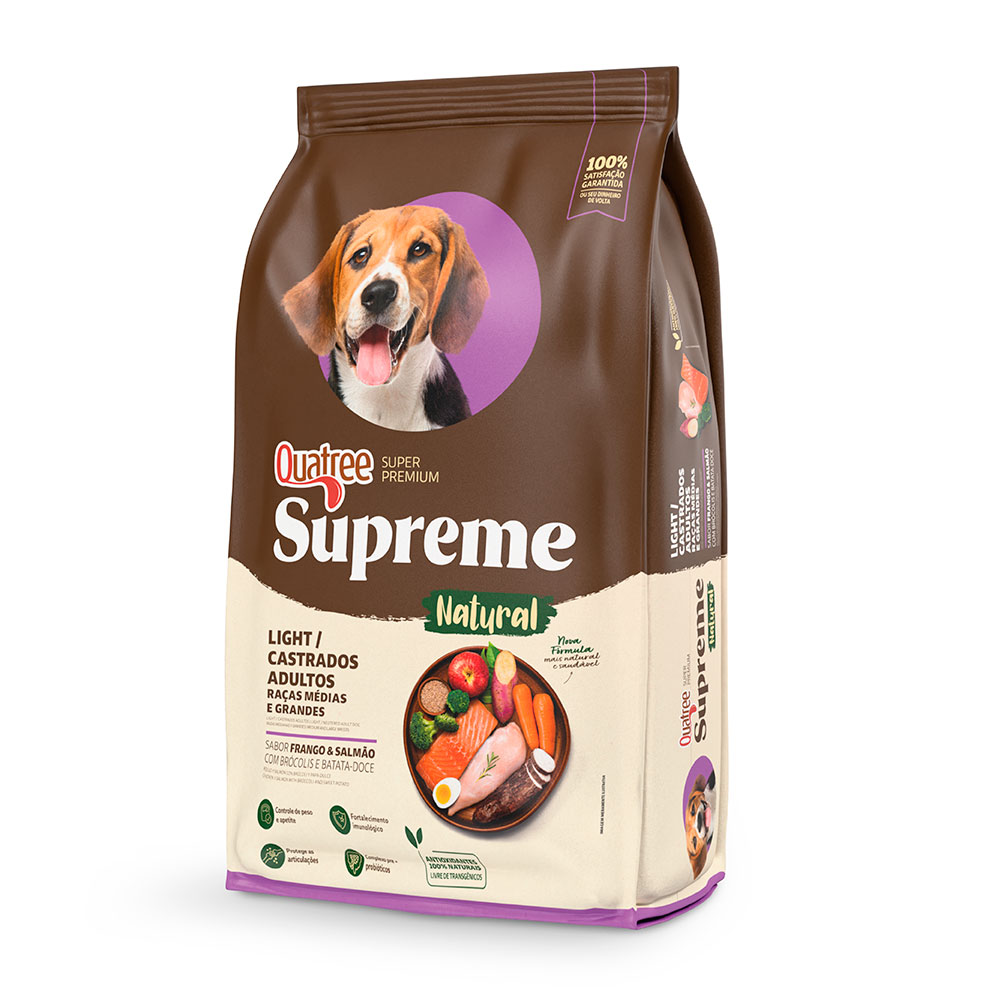 Ração Quatree Supreme Cães Light Raças Médias e Grandes Frango e Salmão 15kg