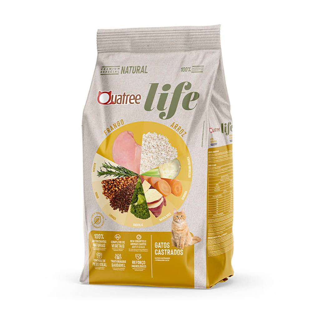 Ração Quatree Life Gatos Castrados Frango e Arroz 3kg