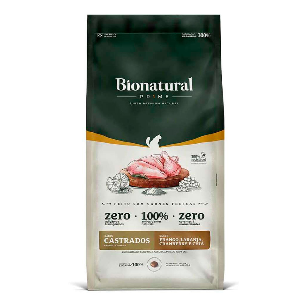 Ração Bionatural Prime Para Gatos Adultos Castrados Sabor Frango 1,5kg