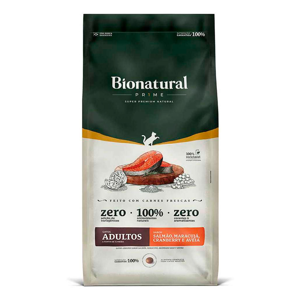 Ração Bionatural Prime Para Gatos Adultos Sabor Salmão 7,5kg
