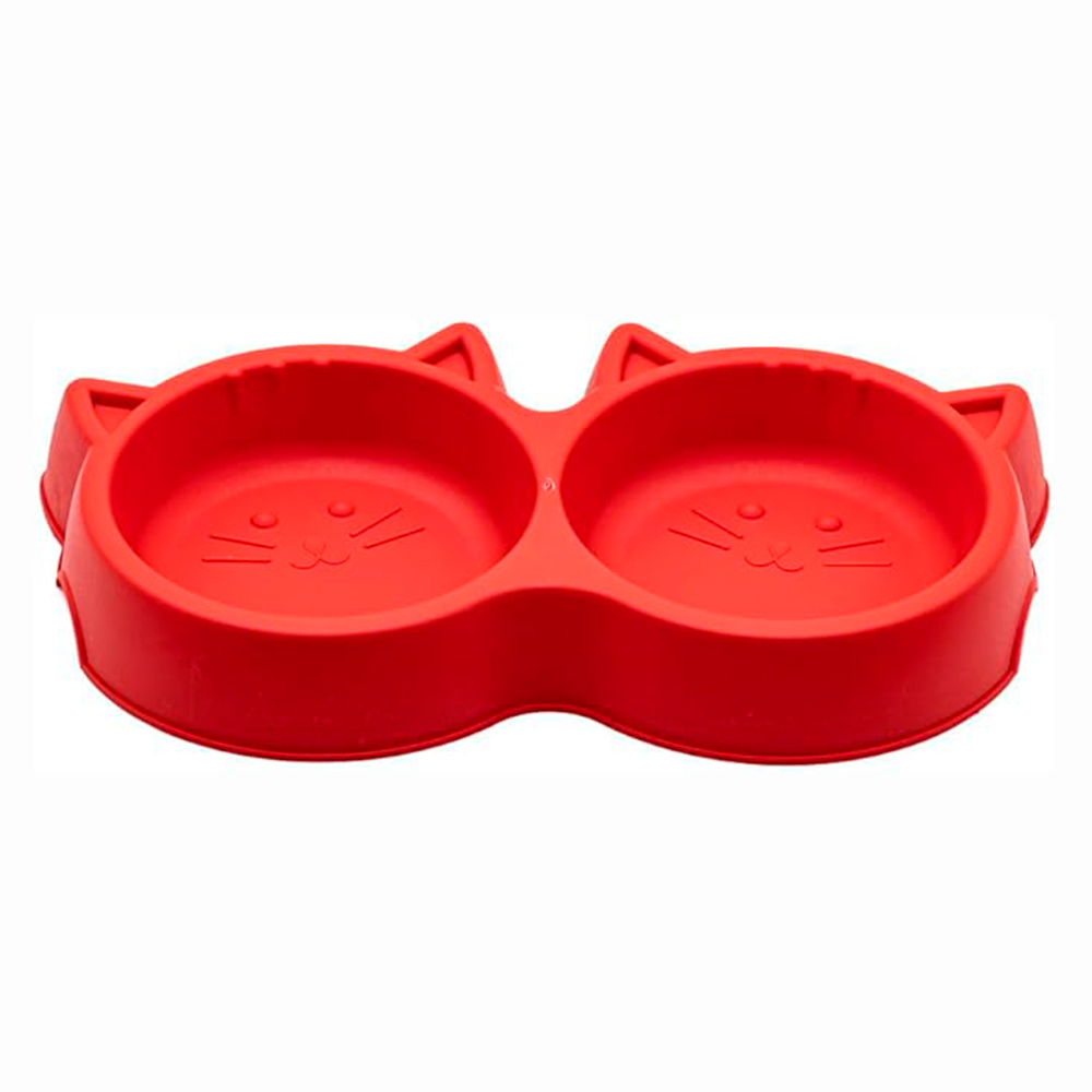 Comedouro Duplo Para Gatos Luxo Vermelho Pet Injet
