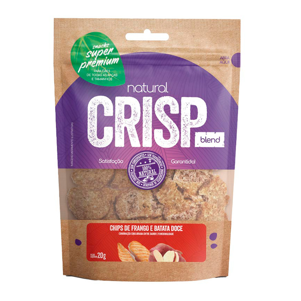 Petisco Snack Natural Crisp Blend Para Cães Chips Frango e Batata Doce 20g