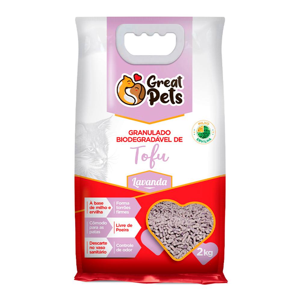 Granulado Higiênico Para Gatos Great Pets Premium Biodegradável Tofu Lavanda 2kg