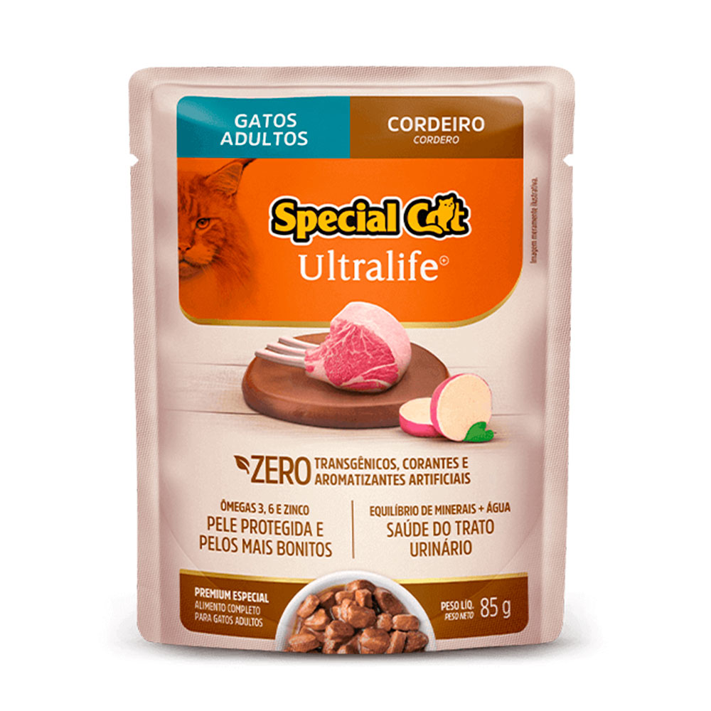 Ração Úmida Special Cat Ultralife Sachê Gatos Adultos Cordeiro 85g