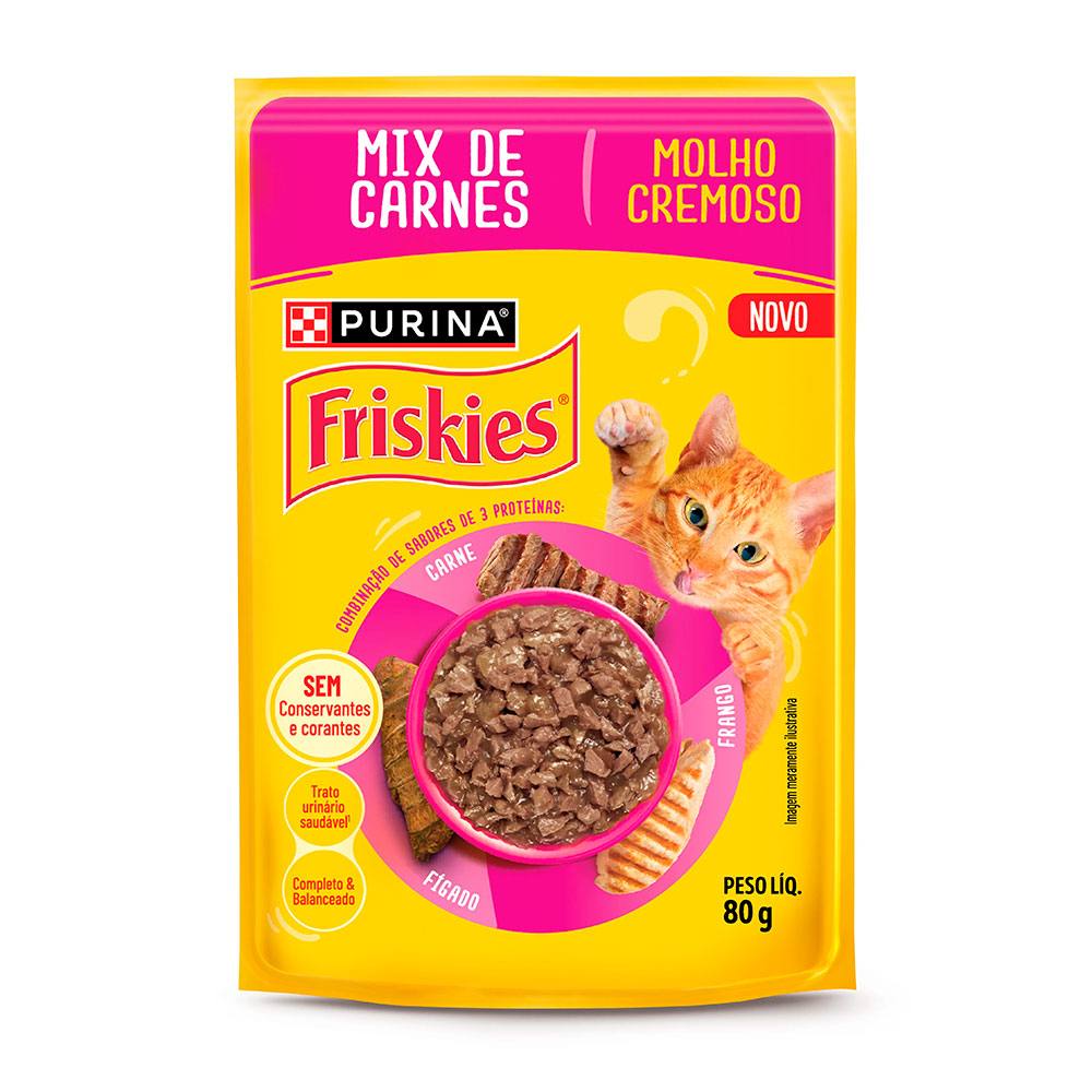 Ração Úmida Friskies Sachê Para Gatos Adultos Mix de Carnes 80g