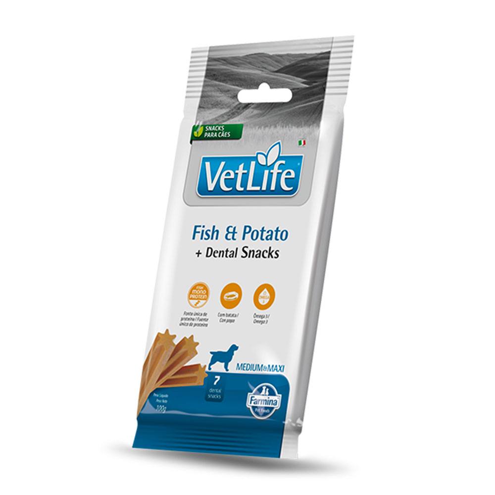 Petisco Vet Life Fish & Potato Dental Cães Raças Médias e Grandes 100g