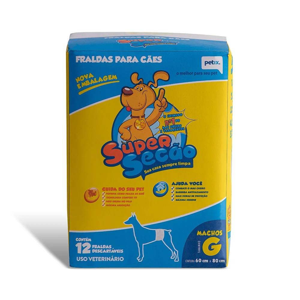 Fralda Descartável Super Secão Cães Machos Tam G 12 Unidades