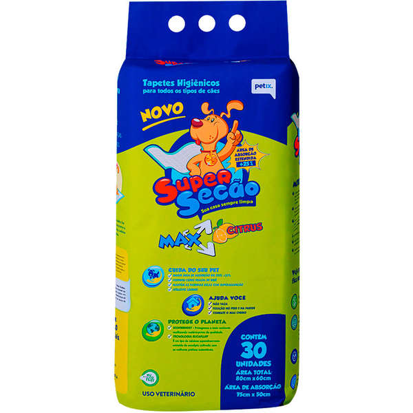 Tapete Higiênico Super Secão Max Citrus Petix 30 Unidades