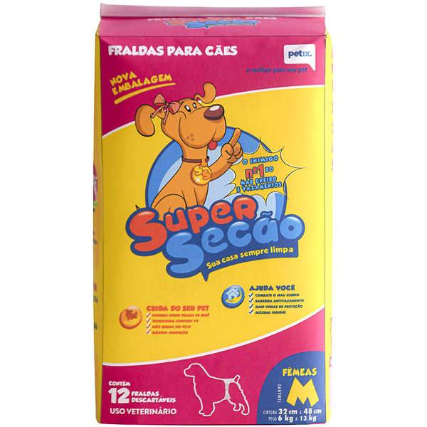 Fralda Descartável Super Secão Cães Fêmeas Tam M 12 Unidades