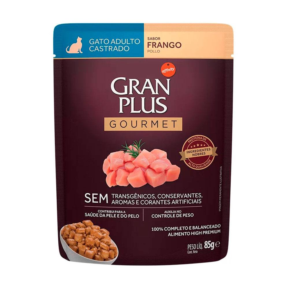 Ração Úmida Sachê GranPlus Gourmet Gatos Adultos Castrados Frango 85g
