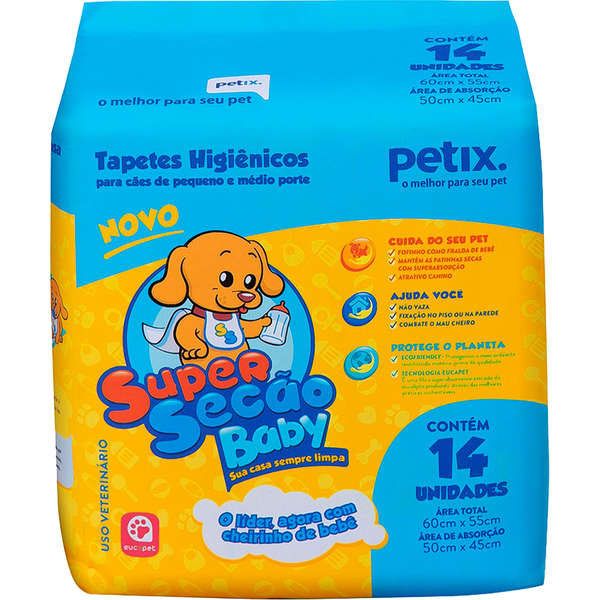 Tapete Higiênico Super Secão Baby Petix 14 Unidades