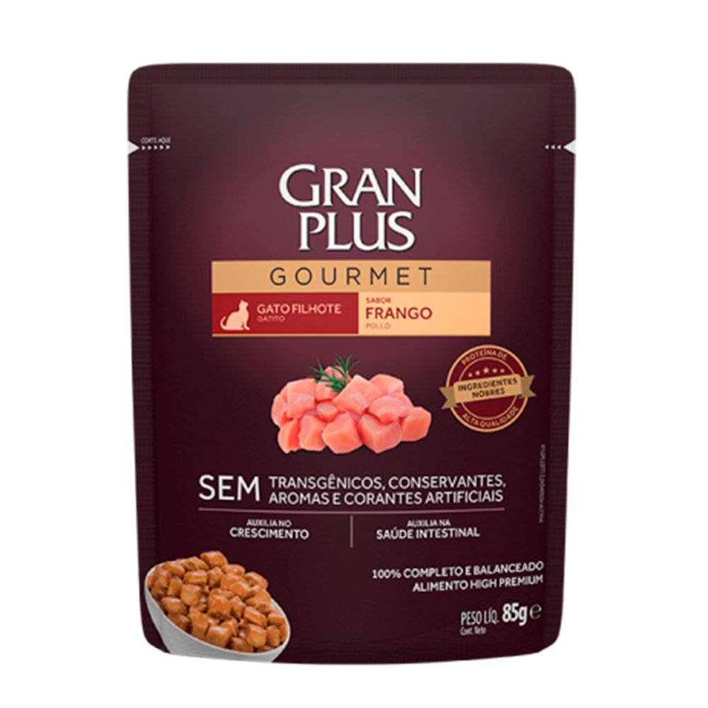 Ração Úmida GranPlus Gourmet Sachê Gatos Filhotes Frango 85g