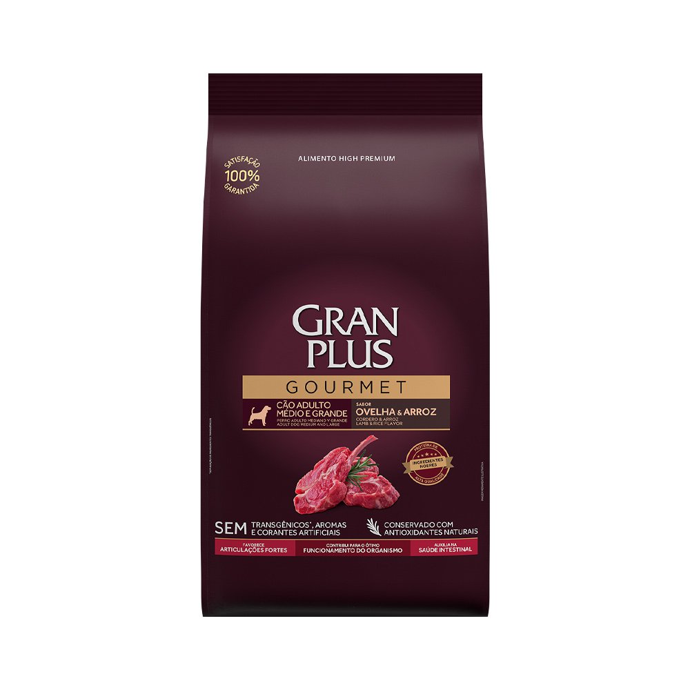 Ração GranPlus Gourmet Cães Adultos Porte Médio e Grande Ovelha e Arroz - 15kg