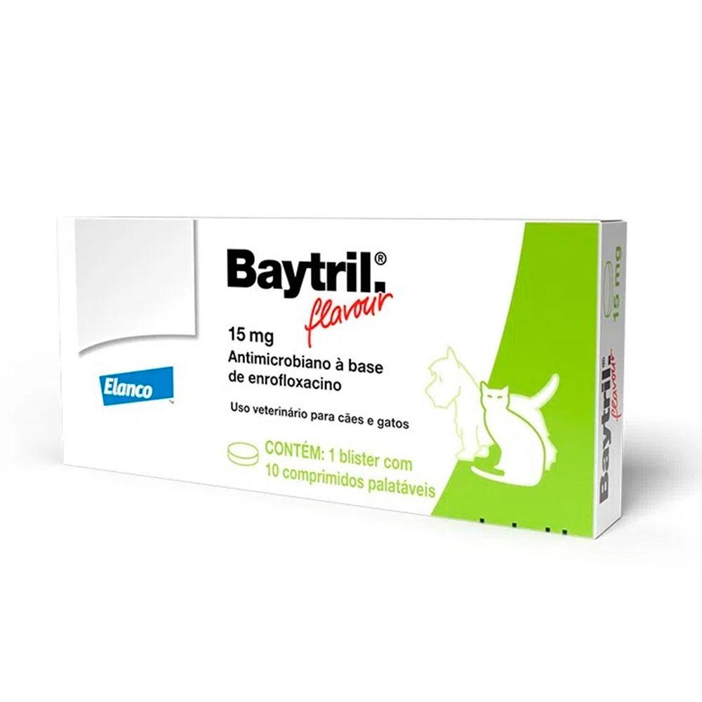 Baytril Flavour 15mg Elanco com 10 Comprimidos
