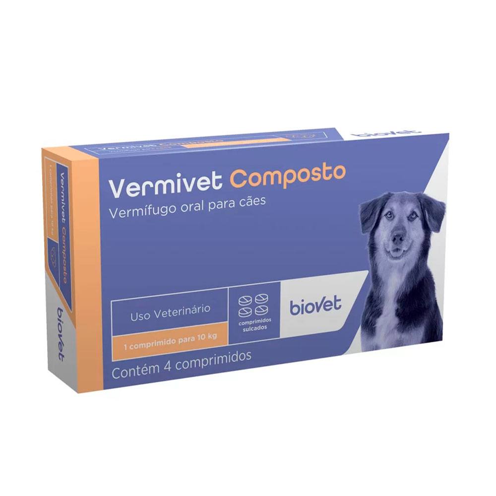 Vermífugo Vermivet Composto 600mg Para Cães Biovet 4 Comprimidos